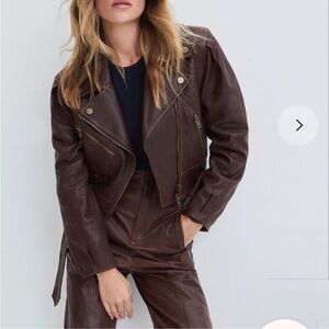 Veronica Beard Marea Lamb Brown Leather Jacket -Size 2
